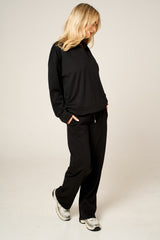 Black Oversized Long Sleeve Rugby Top and Trouser Co Ord Set - Marizel