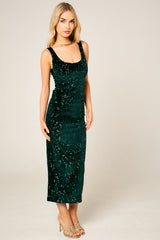Green Sequin Sleeveless Sparkly Bodycon Midi Dress - Romancia