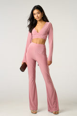 Dusty Pink Slinky Front Tie Two Piece Set - Kia