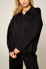 Black Oversized Long Sleeve Rugby Top and Trouser Co Ord Set - Marizel