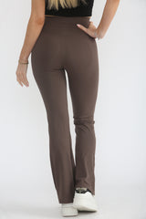Brown High Waisted Wide Band Flared Activewear Leggings-Mina
