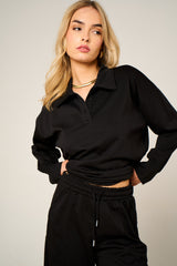 Black Oversized Long Sleeve Rugby Top and Trouser Co Ord Set - Marizel