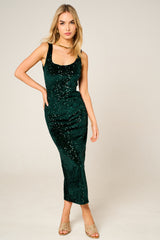 Green Sequin Sleeveless Sparkly Bodycon Midi Dress - Romancia
