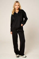 Black Oversized Long Sleeve Rugby Top and Trouser Co Ord Set - Marizel