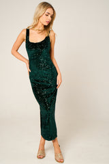 Green Sequin Sleeveless Sparkly Bodycon Midi Dress - Romancia