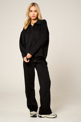 Black Oversized Long Sleeve Rugby Top and Trouser Co Ord Set - Marizel