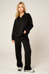 Black Oversized Long Sleeve Rugby Top and Trouser Co Ord Set - Marizel
