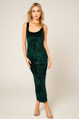 Green Sequin Sleeveless Sparkly Bodycon Midi Dress - Romancia