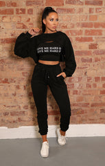 Black 'Love Me Harder' Crop Top Three Piece Co-ord - Sammy