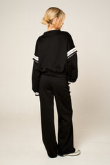 Black Oversized Striped Sleeves Sweatshirt With Trouser Co Ord Set - Floranique