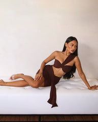 Chocolate Ruched Knot Skirt - Carter