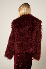 Wine Soft Fluffy Faux Fur Warm Cozy Winter Short Coat - Elixia