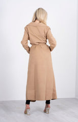 Camel Waterfall Draped Duster Maxi Coat - Danira