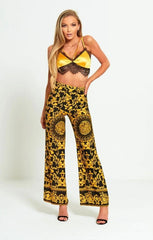 Black Lace Detail Gold Satin Strappy Crop Top Bralet - Ada