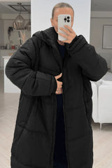 Black Long Hooded Duvet Coat – Katrina