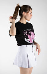 White Denim Pleated Mini Skirt - Cassara