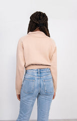 Beige Zip Up Long Sleeve Cargo Pocket Cropped Sweatshirt - Ayla