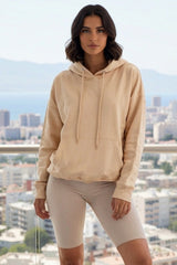 Stone Oversized Front Pocket Long Sleeve Drawstring Fleece Hoodie - Alexia