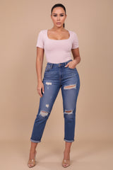 Pink Short Sleeve Scoop Neck Top - Mariela