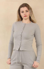 Dove Grey Ribbed Molly Button Through Top - Rosita