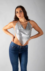 Silver Chainmail Halter Neck Top - Lucetta