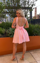 Pink Square Neck Backless Tie Bow Skater Mini Dress - Majesta