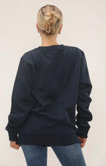 Navy Oversized Crew Neck Rib Cuff & Hem Long Sleeve Sweatshirt With Pocket Detail - Melanie