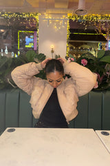 Beige Cropped Cargo Bomber Jacket - Fiora