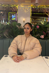 Beige Cropped Cargo Bomber Jacket - Fiora