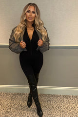 Charcoal Cropped Cargo Bomber Jacket - Fiora