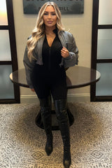 Charcoal Cropped Cargo Bomber Jacket - Fiora