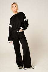 Black Oversized Striped Sleeves Sweatshirt With Trouser Co Ord Set - Floranique