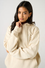 Cream Oversized Front Pocket Pullover Hoodie Cuffed Joggers Loungewear Set - Alexia