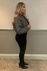 Charcoal Cropped Cargo Bomber Jacket - Fiora