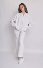 Grey Oatmeal Bomber Sweatshirt With Straight Leg Jogger-Diana