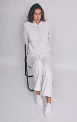 Grey Oatmeal Bomber Sweatshirt With Straight Leg Jogger-Diana