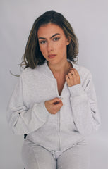 Grey Oatmeal Bomber Sweatshirt With Straight Leg Jogger-Diana