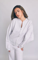 Grey Oatmeal Bomber Sweatshirt With Straight Leg Jogger-Diana