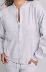Grey Oatmeal Bomber Sweatshirt With Straight Leg Jogger-Diana