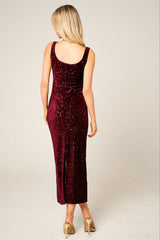 Wine Sequin Sleeveless Sparkly Bodycon Midi Dress - Romancia