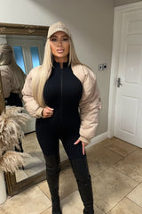 Beige Cropped Cargo Bomber Jacket - Fiora