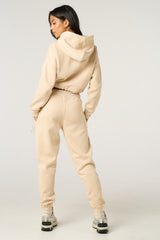 Stone Boxy Cropped Hoodie Cuffed Joggers Loungewear Set - Cailleigh