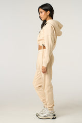 Stone Boxy Cropped Hoodie Cuffed Joggers Loungewear Set - Cailleigh