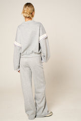 Grey Oversized Striped Sleeves Sweatshirt With Trouser Co Ord Set - Floranique
