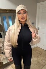 Beige Cropped Cargo Bomber Jacket - Fiora