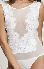 White Floral Mesh Bodysuit - Zafrina