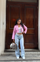 Pink Cropped Denim Jacket With Pockets - Desta