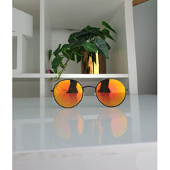 Black Round Thin Frame Reflective Sunglasses - Serenity