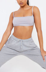 Grey Rib Strappy Tie Back Bralette - Liriana