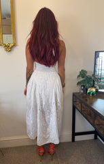 White Plunge Halter Neck Tie Front Broderie Sleeveless Midi Dress - Zenara